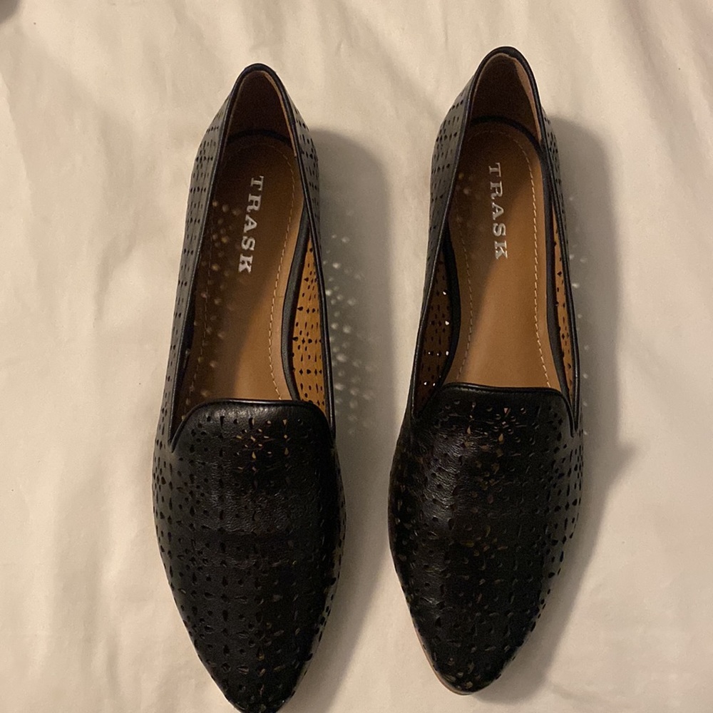 Track Black Laser cut loafers.   Women’s size 10 Farrah Perf black leather.